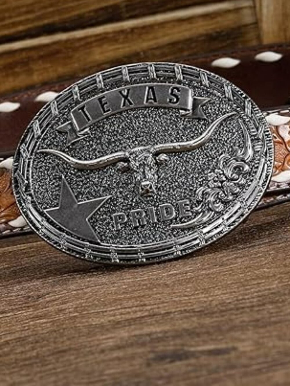 Texas Pride Belt Buckle Longhorn‎ Lone Star State Large Silver Tone Unisex